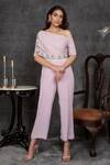 Buy_Sunita Bhandari_Purple Viscose, Crepe Tassels, Cut Work Asymmetric Embellished Draped Jumpsuit _at_Aza_Fashions