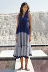 Buy_The Loom Art_Blue Handwoven Chanderi Silk Embroidered Flowers Ombre Tiered Dress  _at_Aza_Fashions