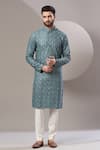 Buy_Kasbah_Blue Silk, Cotton Sequins, Embroidery Kurta Set _at_Aza_Fashions