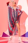 Buy_Esha L Amin_Multi Color Viscose, Crepe V-neck Coachella Drawstring Kaftan _at_Aza_Fashions