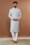 Buy_Aham-Vayam_Grey Cotton Mirrors Kaanchkaari Embroidered Kurta And Churidar Set _at_Aza_Fashions