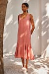 Buy_Kharakapas_Pink Linen Scoop Neck Soft Gaze Flared Dress  _at_Aza_Fashions