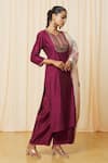 Buy_Samyukta Singhania_Purple Kurta Liva Floral Notched Straight Set _at_Aza_Fashions