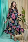 Buy_Seams Pret And Couture_Black Georgette Printed Marine V Neck Sneha Tiered Midi Dress _at_Aza_Fashions