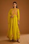 Buy_Shyam Narayan Prasad_Green Modal Satin Floral Gota Work Anarkali Set_at_Aza_Fashions