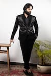 Buy_Hilo Design_Black Imported Suiting Embroidery Cutdana Alish Blazer _at_Aza_Fashions