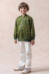 Buy_Thetaa_Green Modal Satin Ajrakh Bomber Jacket _at_Aza_Fashions