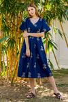 Buy_Missprint_Blue Cotton Printed Floral V Neck Dress For Women_at_Aza_Fashions