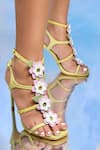 Buy_House of Prisca_Green Magnolia High Flower Pattern Pencil Heels _at_Aza_Fashions