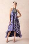 Buy_Thetaa_Purple Cotton, Silk Halter Neck Abstract Print Dress_at_Aza_Fashions