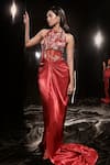 Buy_Masumi Mewawalla_Red Mashroo And Net Lining Shantoon Embroidery Cutdana & Floral Corset Gown _at_Aza_Fashions