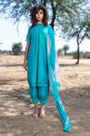 The Home Affair_Green Cotton, Silk Lace High Neck Inverted Box Pleated Kurta Set _Online_at_Aza_Fashions