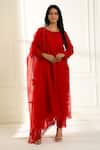 Buy_Omana By Ranjana Bothra_Red Chanderi, Organza Applique, Embroidery, Tassels Boat Farah Kurta Pant Set _at_Aza_Fashions