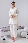 Buy_Kacha Tanka_Ivory Cotton Tassels Collared High Low Kurta And Palazzo Set _at_Aza_Fashions