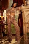 Buy_Ridhima Bhasin_Beige Net Hand Embroidered Sequin Cape Open Zaheen Pant Set  _at_Aza_Fashions