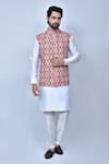 Buy_Arihant Rai Sinha_Orange Kurta And Pant Art Silk Printed Ikat Geometric Cotton Bundi & Set _at_Aza_Fashions