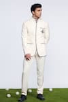 Buy_S&N by Shantnu Nikhil_Off White Suiting Fabric Embroidered Patch Logo Bandhgala _at_Aza_Fashions