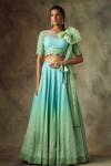 Buy_Shilpi Gupta_Blue , Net, Satin Sequins, Beads Round Hand Embroidered Lehenga Set _at_Aza_Fashions
