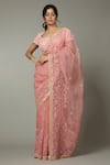 Buy_I am Design_Pink Silk Organza Hand Embroidered Floral Pattern Candy Floss Saree_at_Aza_Fashions