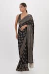 Buy_Nakul Sen_Black Chiffon Embroidered Cutdana Floral Work Saree With Sleeveless Blouse _at_Aza_Fashions