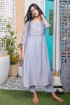 Buy_Tatwa_Blue Handloom Cotton, Viscose, Silk Embroidery Chanderi Flower Kurta And Pant Set _at_Aza_Fashions
