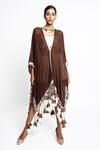 Buy_Anmol Kakad_Brown Cotton, Silk Tassels V-neck Sheer Hem Cover Up_at_Aza_Fashions