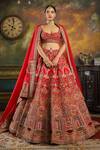 Buy_Pallavi Poddar_Red Raw Silk Embroidery Resham V Neck Jahanara Bridal Lehenga Set _at_Aza_Fashions