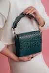 Buy_And Also_Green Croc Pattern Texture Curvy Mini Bag_at_Aza_Fashions