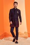 Buy_S&N By Shantnu Nikhil_Blue Wool, Viscose, Polyester Embroidery Tribal Sherwani_at_Aza_Fashions
