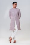 Buy_Amrit Dawani_Pink Raw Silk Embellished Geometric Full Sleeve Sherwani Set _at_Aza_Fashions