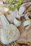 Buy_Fuchsia_Beige Mirrors, Sequins, Beads Embellished Block Heels And Potli Bag Set _at_Aza_Fashions