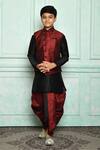 Buy_Aryavir Malhotra_Maroon Silk Blend Overlap Bundi And Dhoti Pant Set _at_Aza_Fashions