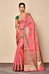 Buy_Nazaakat by Samara Singh_Pink Cotton Silk Woven Floral Banarasi Boota Saree_at_Aza_Fashions