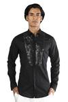 Buy_Rohit Gandhi + Rahul Khanna_Black Cotton Sequins Embroidered Shirt _at_Aza_Fashions
