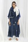 Buy_Khat_Blue V-neck Navy Polka Pattern Kaftan And Pant Set _at_Aza_Fashions