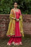 Buy_Vashisht Guru Dutt_Coral Handloom Chanderi Embroidered Anarkali And Lehenga Set For Women_at_Aza_Fashions