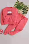 Buy_Knitting Doodles_Pink Fleece Printed Dramatic Ribbed Neck Top And Joggers Set  _at_Aza_Fashions