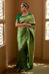 Buy_Devissha_Green Pure Katan Silk Handwoven Paisley Handloom Banarasi Saree _at_Aza_Fashions
