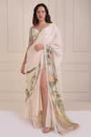 Buy_Shwetanga_Ivory Organic Cotton Printed Abstract Sweetheart Pre-draped Saree With Blouse_at_Aza_Fashions