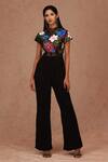 Buy_SHRIYA SOM_Black Double Georgette Embroidery Floral High Neck Bodice Jumpsuit  _at_Aza_Fashions