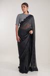 Buy_Pooja Bagaria_Black Silk, Tweed, Organza Beads, Chantilly And Embellished Saree With Blouse _at_Aza_Fashions