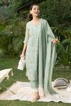 Buy_SUMMER BY PRIYANKA GUPTA_Green Silk Mul Embroidery Chikankari Round Ambar Kurta Set_at_Aza_Fashions