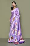 Buy_Naintara Bajaj_Purple Pure Satin Crepe Printed Floral Saree With Running Blouse For Women_at_Aza_Fashions