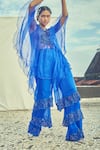 Buy_Surily G_Blue Organza Embroidered Floral V Neck Cutwork Ruffled Kaftan Tunic  _at_Aza_Fashions