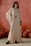 Buy_Amisha Kothari_Beige Cotton Silk Printed Block Round Ambika Kaftan  _at_Aza_Fashions