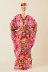 Buy_Rajdeep Ranawat_Coral Silk Printed V Neck Verusha Kaftan  _at_Aza_Fashions