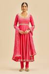 Buy_Nitika Gujral_Fuchsia Anarkali Georgette Embroidery Zari Scoop Neck Set _at_Aza_Fashions