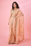 Buy_Shyam Narayan Prasad_Pink Brocade Embroidery Zardozi Sweetheart Sequin Saree With Blouse  _at_Aza_Fashions