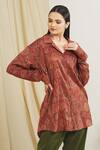 Buy_Surendri_Red Chanderi Printed Floral Shirt Collar _at_Aza_Fashions