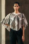 Buy_Akhl_Ivory Tulle, Viscose Fringe V-neck Poncho _at_Aza_Fashions